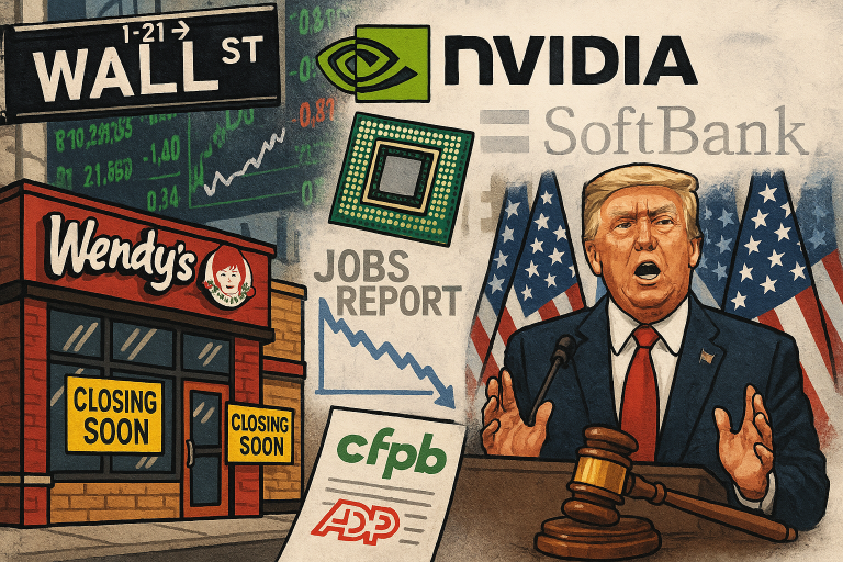 US digest: Nvidia slips after SoftBank exit, Wendy’s to close stores, job growth slows